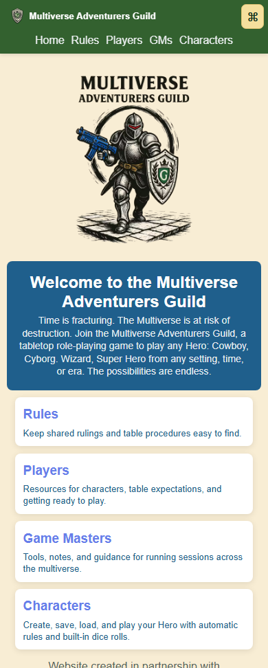 Multiverse mobile homepage with navigation and game guides