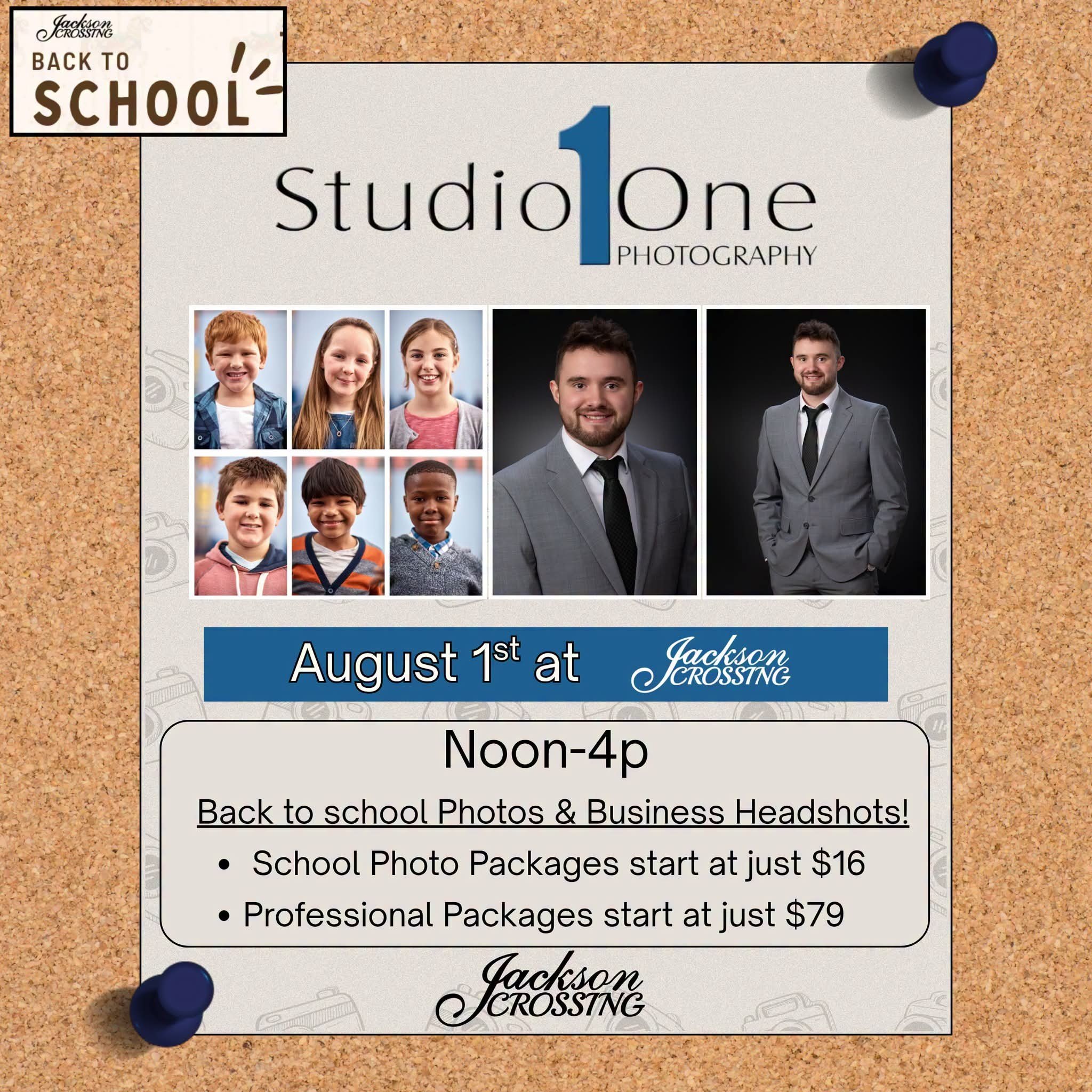 Back to School Bash advertisement: Free school photos and professional headshots