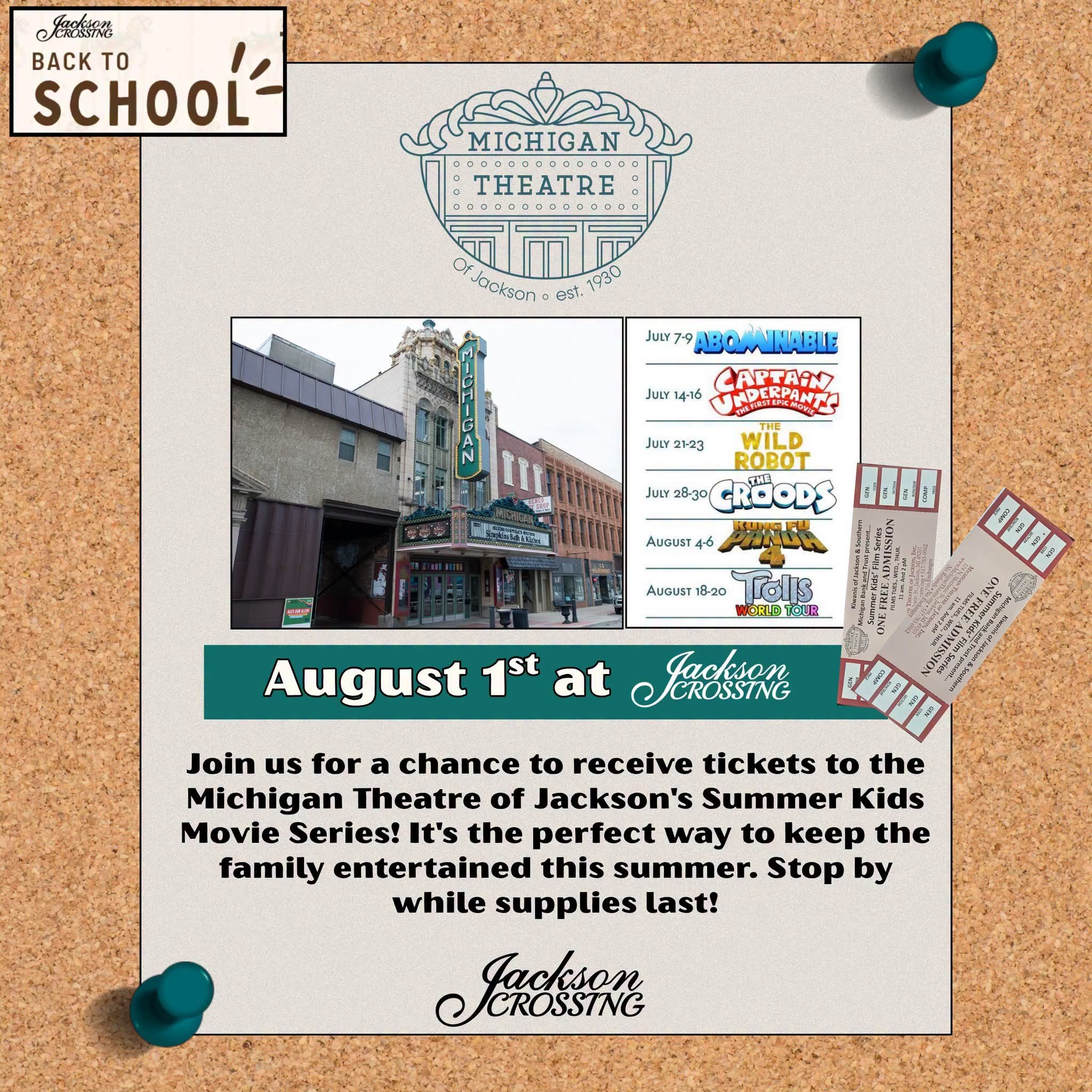 Back to School Bash advertisement: Free Michigan Theatre tickets