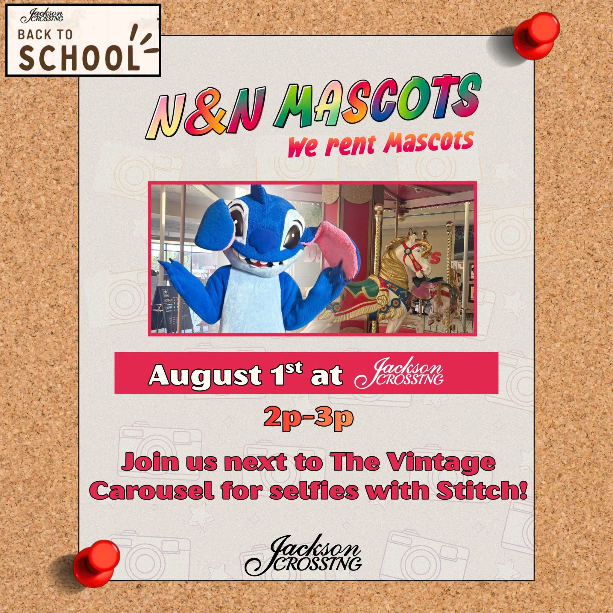 Back to School Bash advertisement: Stitch mascot appearance
