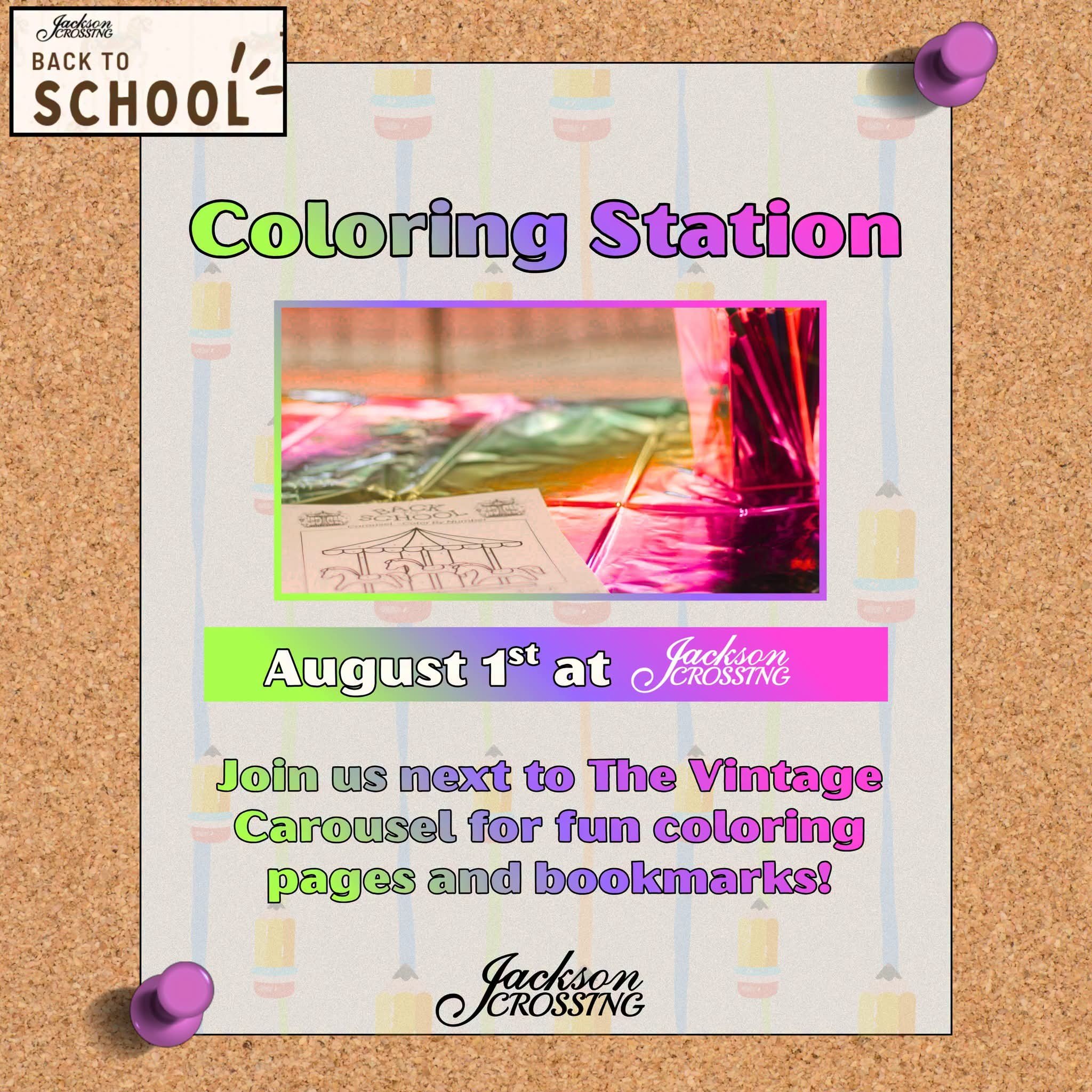 Back to School Bash advertisement: Coloring pages and bookmarks