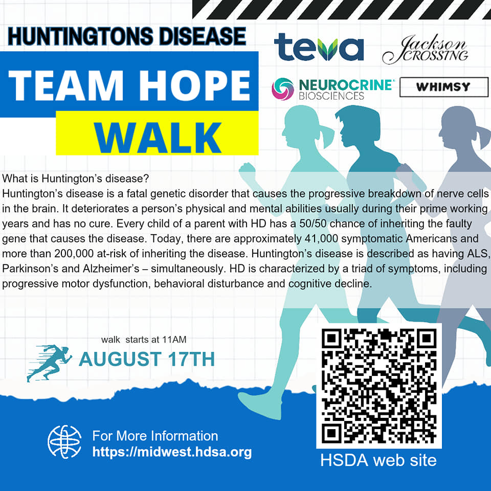 Team Hope Walk event reminder and HDSA information graphic